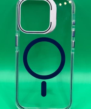 coque magnétique transparente avec support iPhone vue arrière