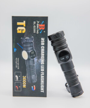 Lampe torche LED rechargeable USB avec LED frontale et COB latéral.