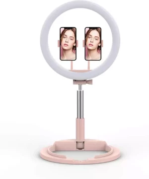 ring light sur pied avec support téléphone rose